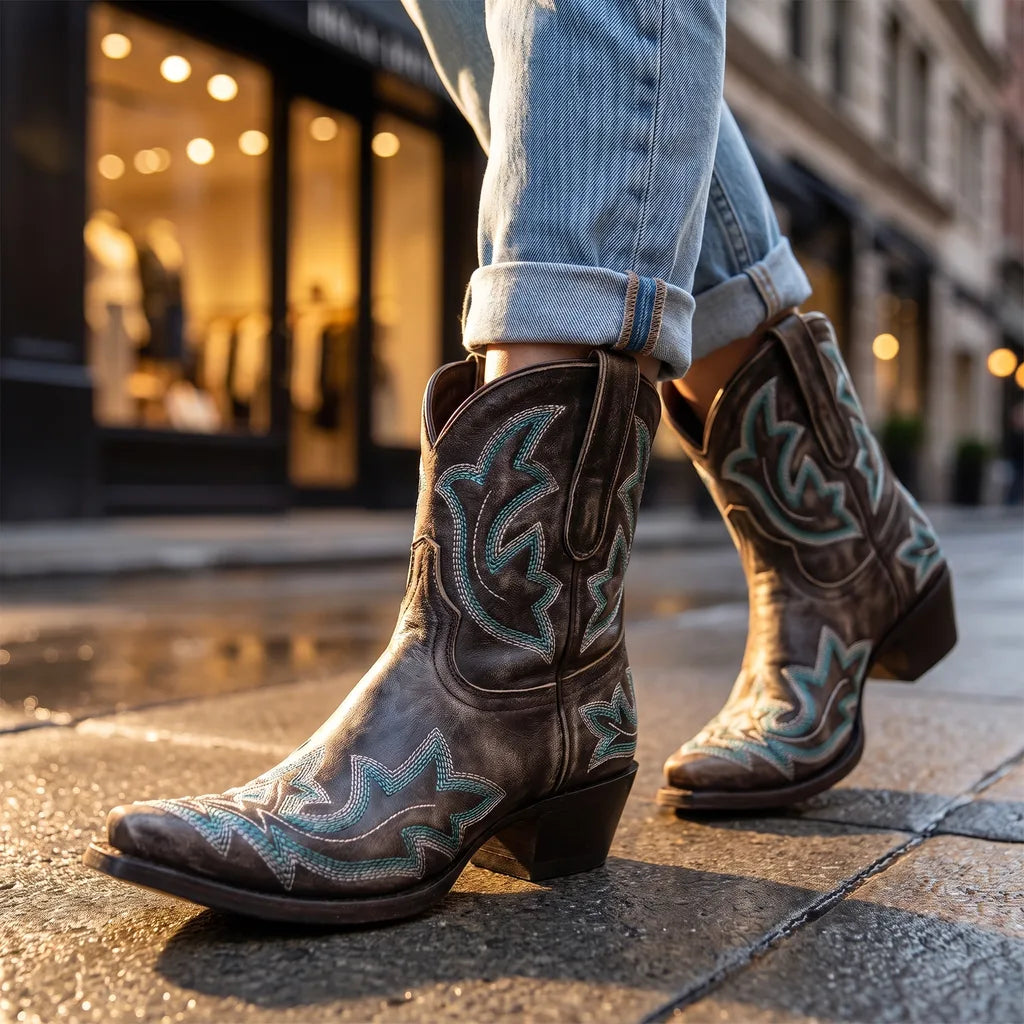 Women's Gray Hampshire Embroidered Ankle Boots