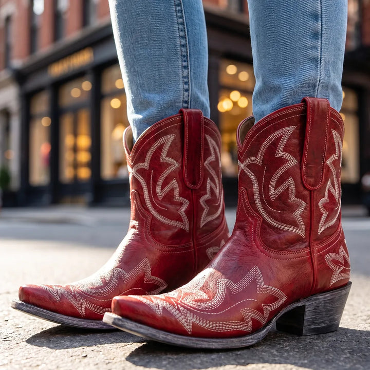 Women's Red Hampshire Embroidered Ankle Boots