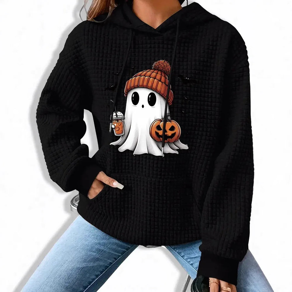 Josephine | Women's Halloween Cute Ghost Hoodie - Color:Black;Size:XS