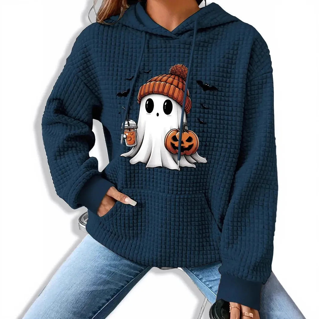Josephine | Women's Halloween Cute Ghost Hoodie - Color:Blue;Size:XS