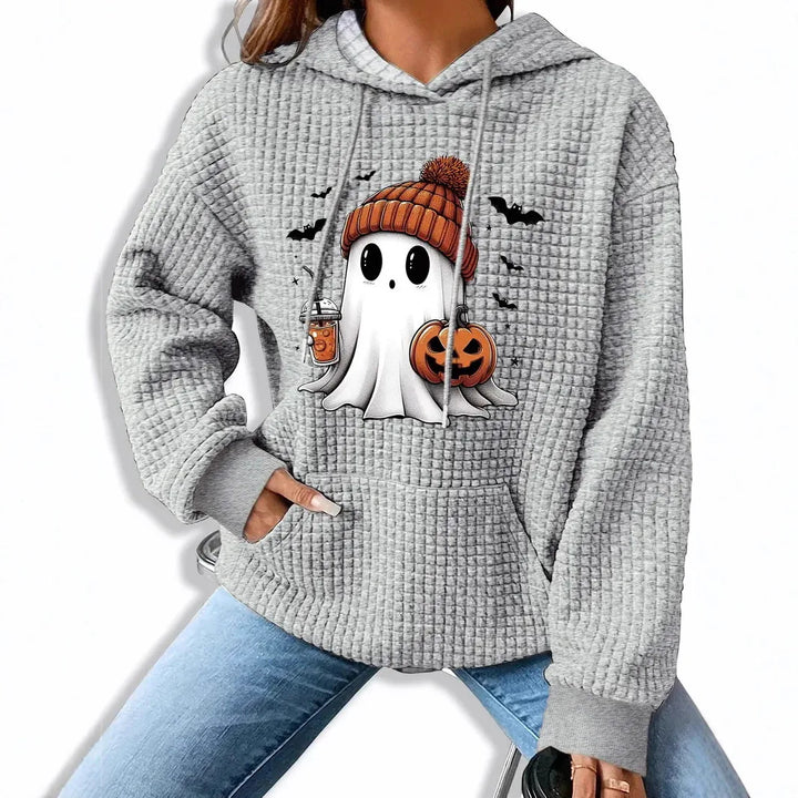 Josephine | Women's Halloween Cute Ghost Hoodie - Color:Gray;Size:XS