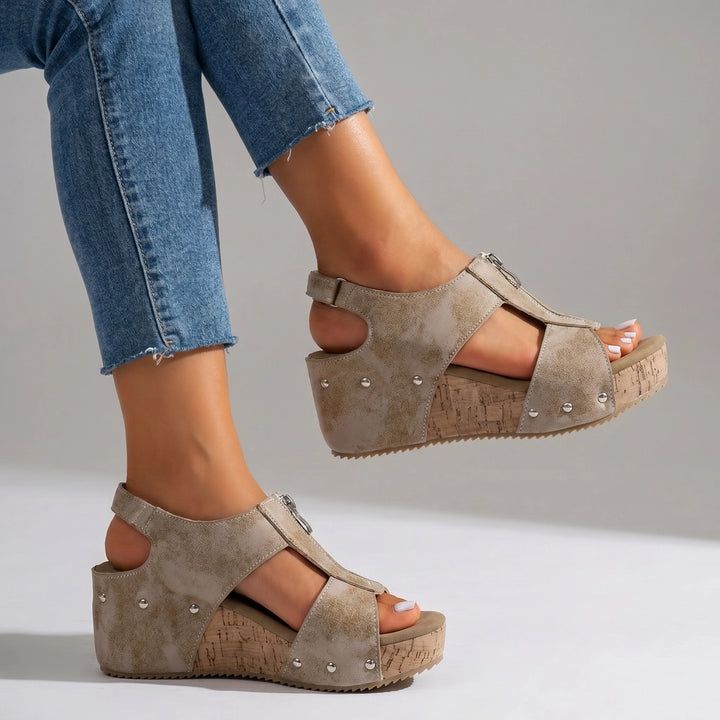 Josie Studded Sandals - Color:Beige;Size:36