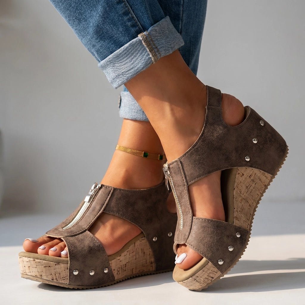 Josie Studded Sandals - Color:Brown;Size:36