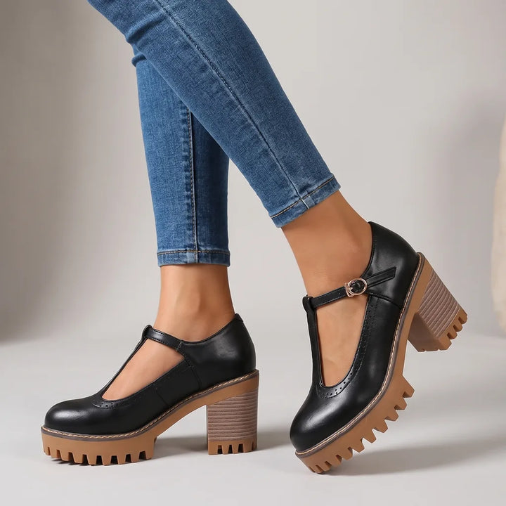 Joyce  | Women's Mary Jane Brogue Heels  - Color:Black;Size:35