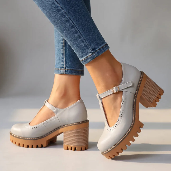 Joyce  | Women's Mary Jane Brogue Heels  - Color:Blue;Size:35