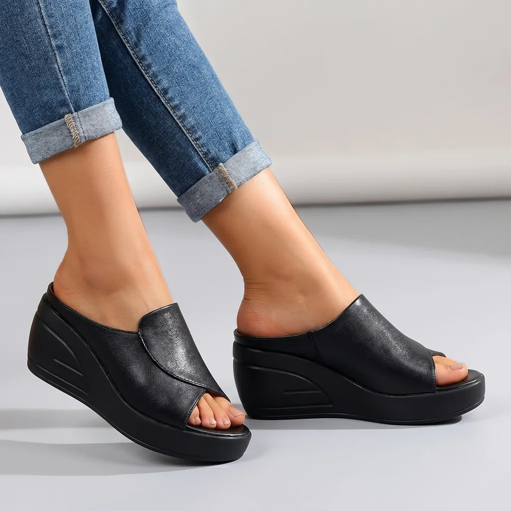Judy Wedge Sandals - Color:Black;Size:35