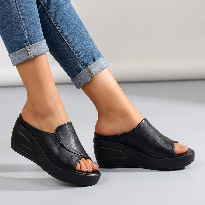 Judy Wedge Sandals - Color:Black;Size:35