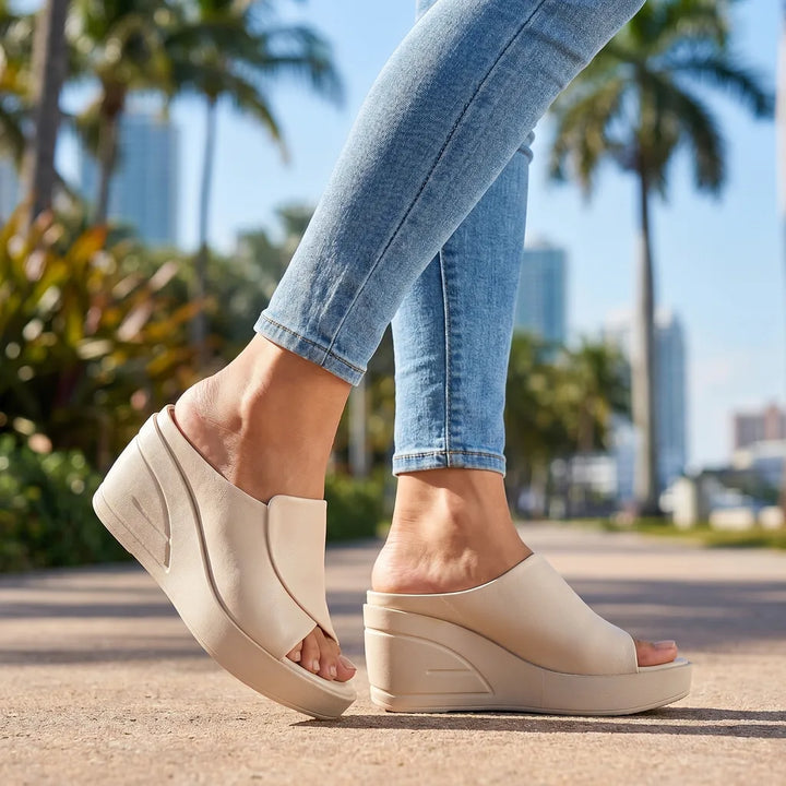 Women's White Shelden Peep Toe Wedge Sandals