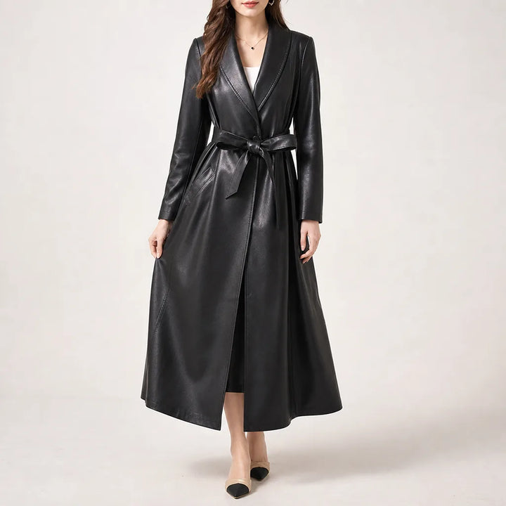 Women's Black Currier Long Belted Coat