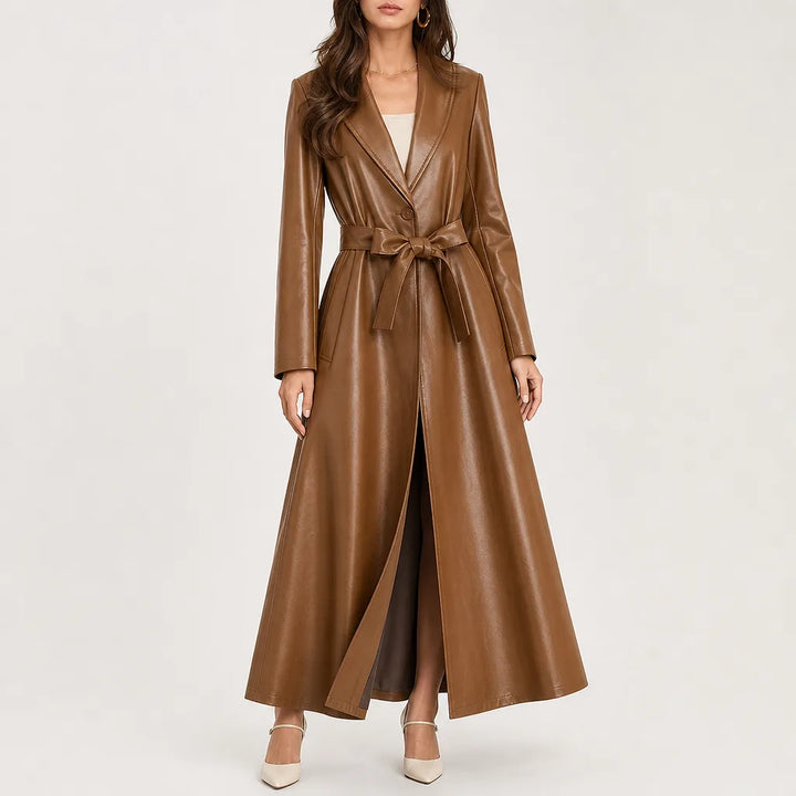 Women's Brown Currier Long Belted Coat