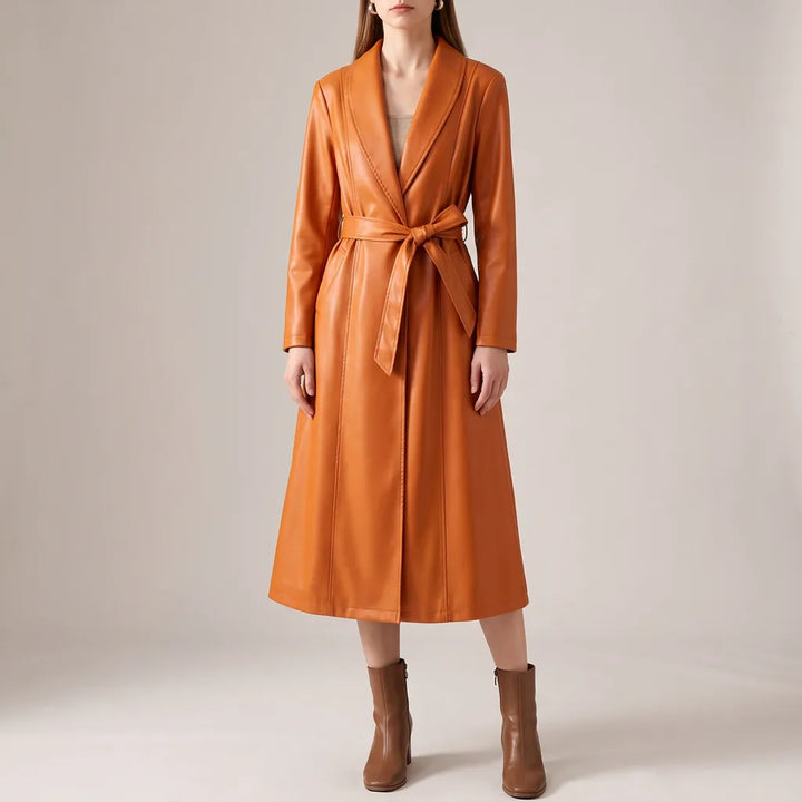 Women's Orange Currier Long Belted Coat