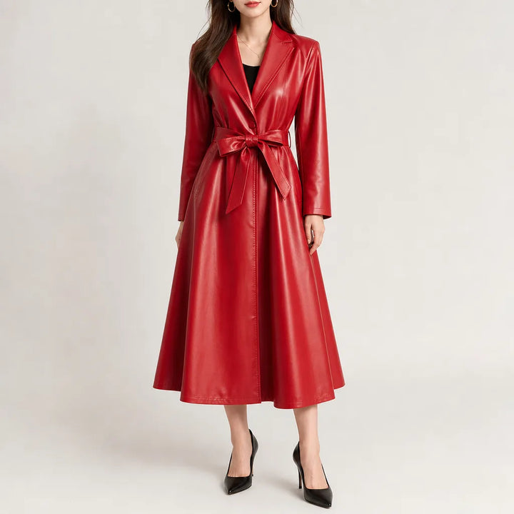 Women's Red Currier Long Belted Coat