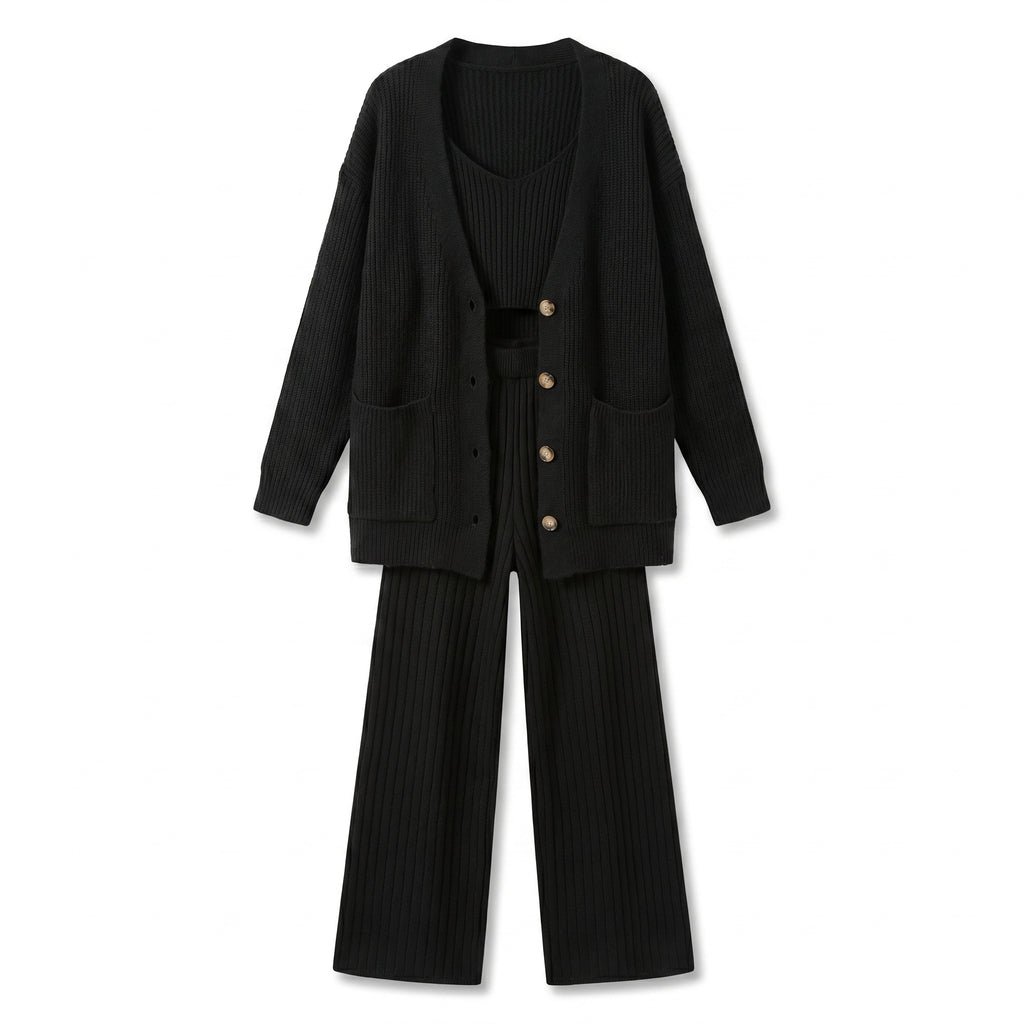 Julianna Knit Three-Piece Set - Color:Black;Size:XS