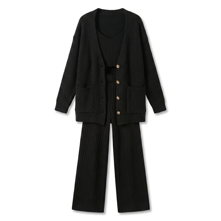 Julianna Knit Three-Piece Set - Color:Black;Size:XS