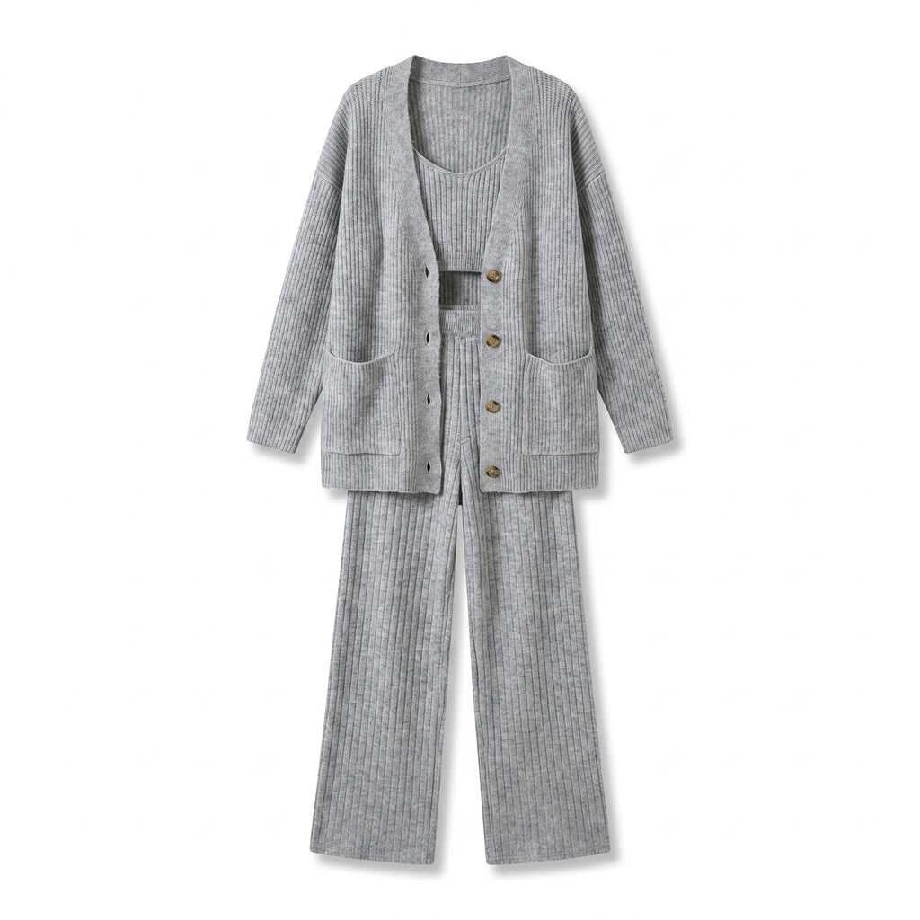 Julianna Knit Three-Piece Set - Color:Light Blue;Size:XS