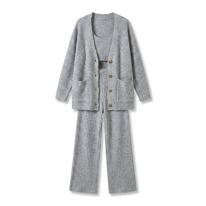 Julianna Knit Three-Piece Set - Color:Light Blue;Size:XS