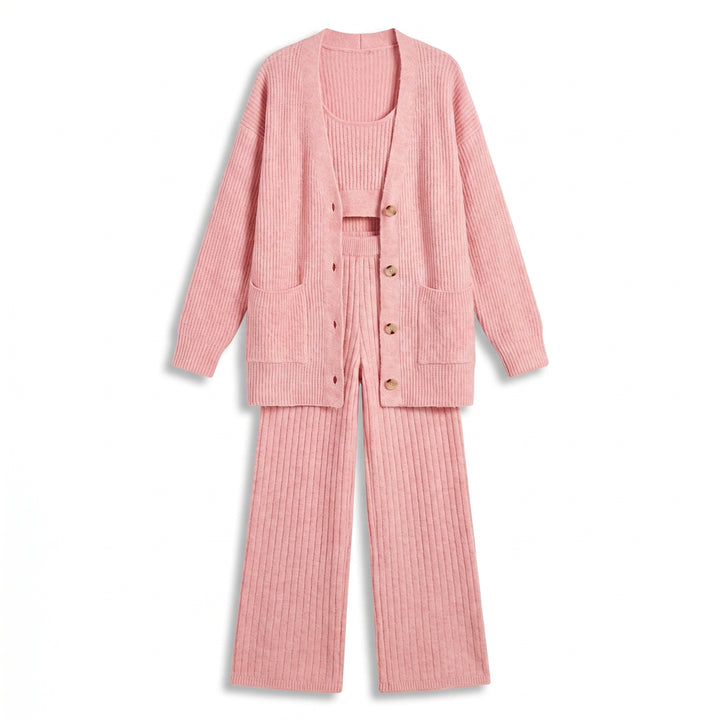 Julianna Knit Three-Piece Set - Color:Pink;Size:XS
