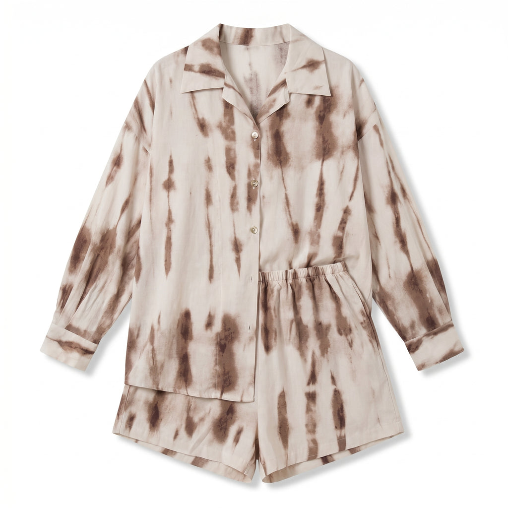 Julianna Printed Shirt Set - Color:Cream;Size:XS