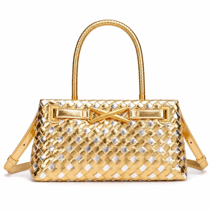 Julianna Woven Tote Bag - Color:Gold and Silver;Size:11" × 4" × 6"