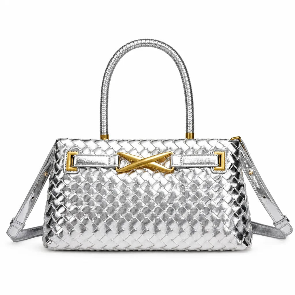 Julianna Woven Tote Bag - Color:Gray;Size:11" × 4" × 6"