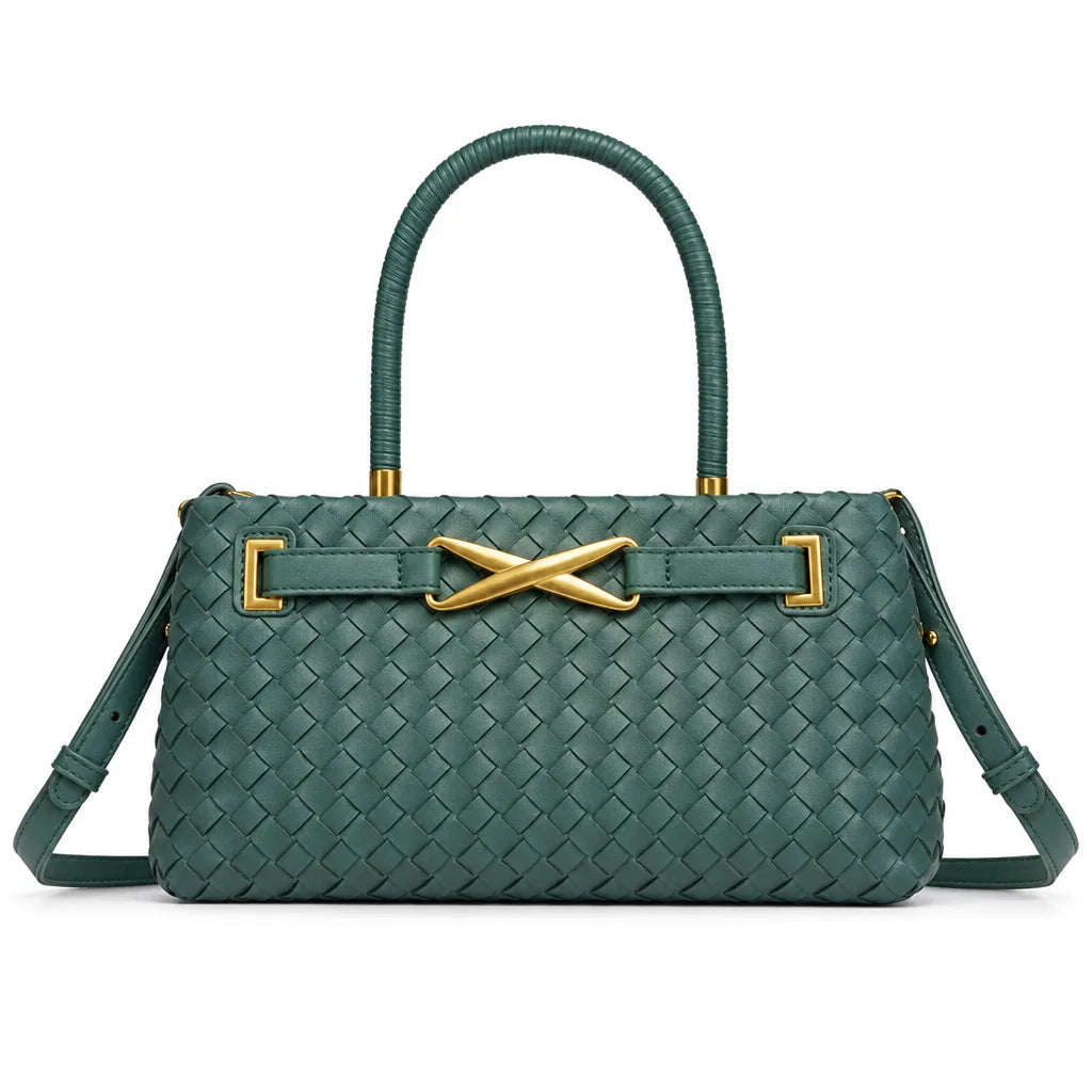 Julianna Woven Tote Bag - Color:Green;Size:11" × 4" × 6"