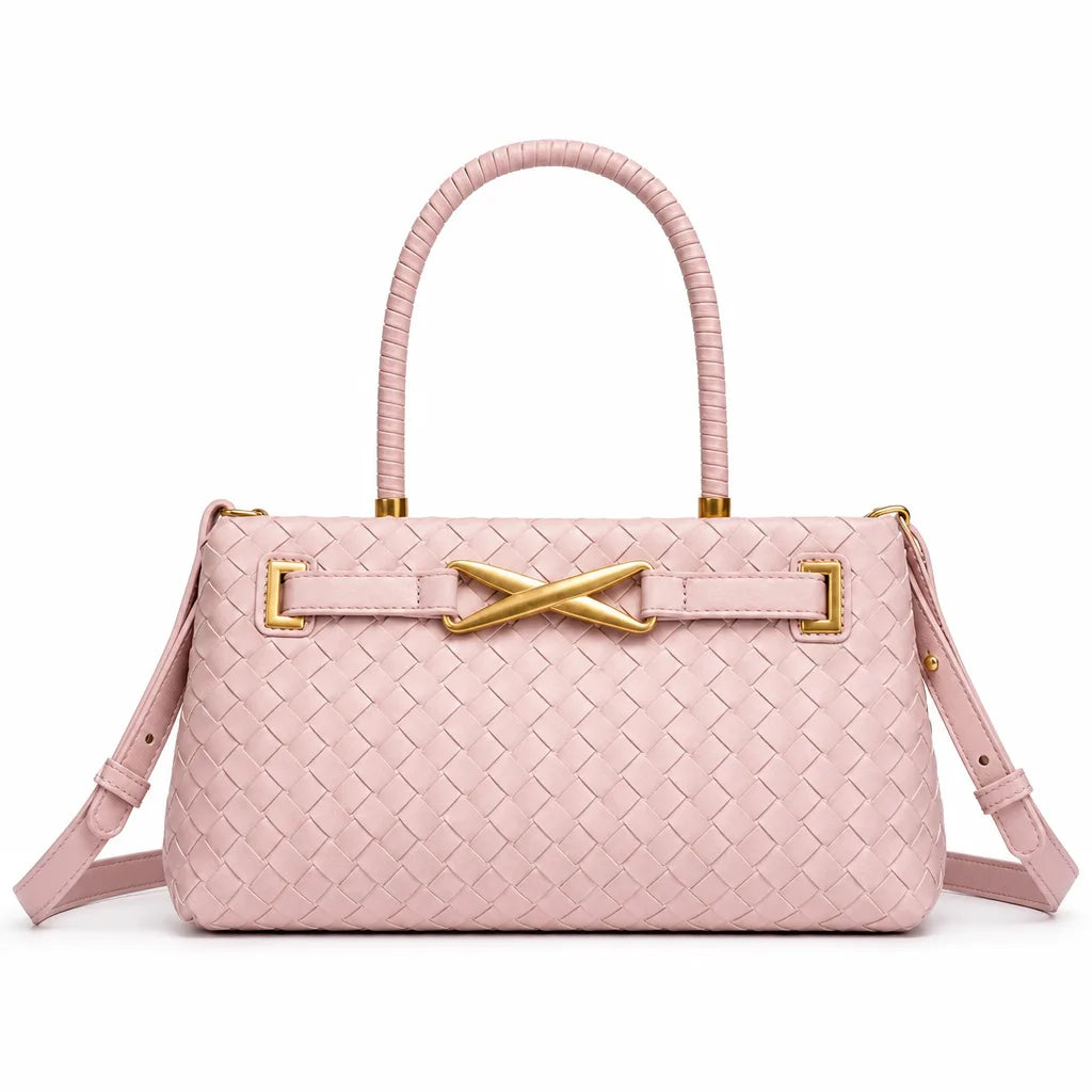 Julianna Woven Tote Bag - Color:Pink;Size:11" × 4" × 6"