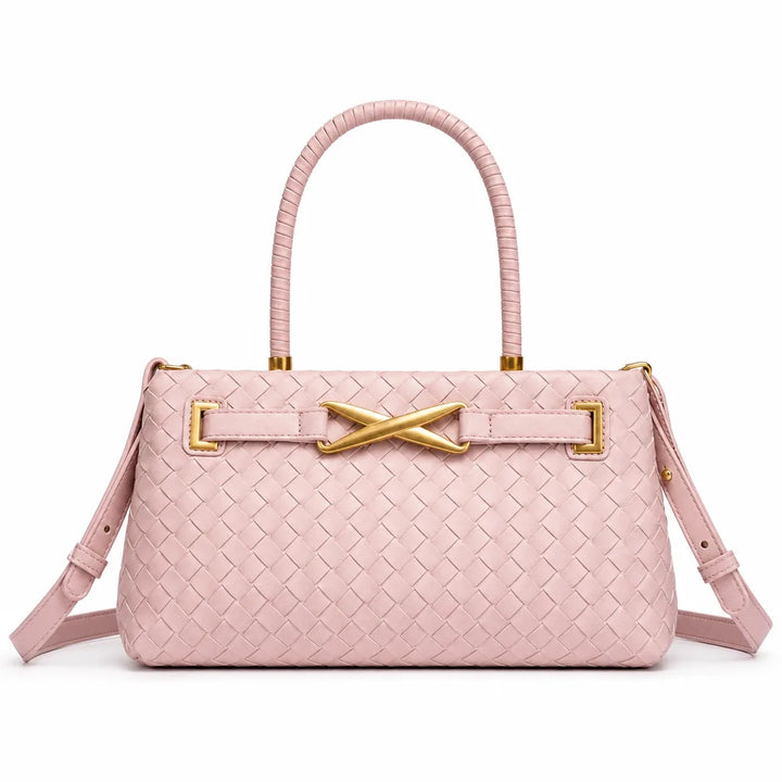 Julianna Woven Tote Bag - Color:Pink;Size:11" × 4" × 6"