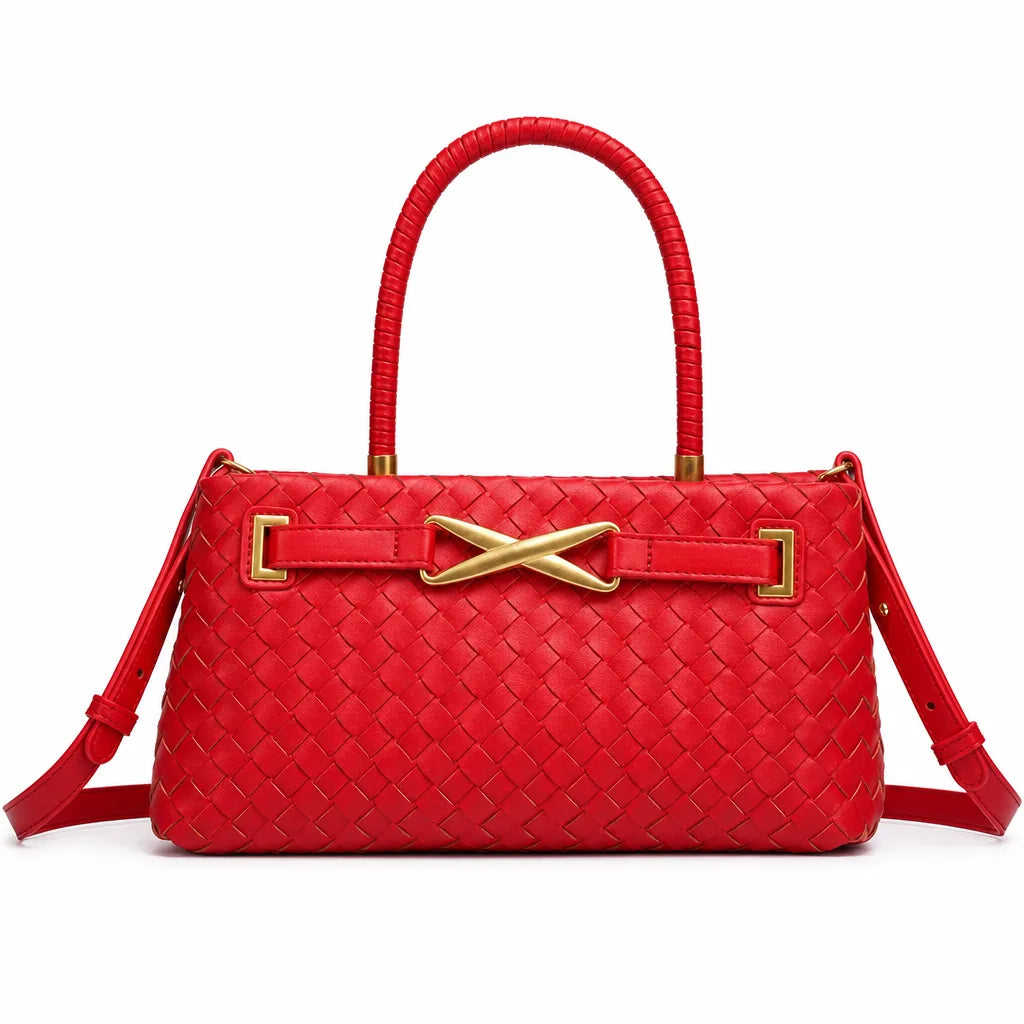 Julianna Woven Tote Bag - Color:Red;Size:11" × 4" × 6"