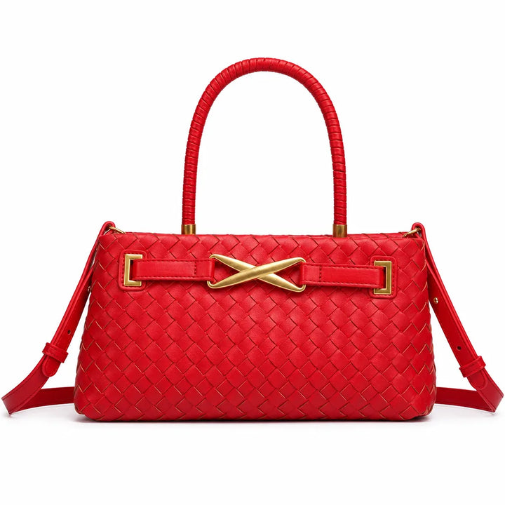Julianna Woven Tote Bag - Color:Red;Size:11" × 4" × 6"