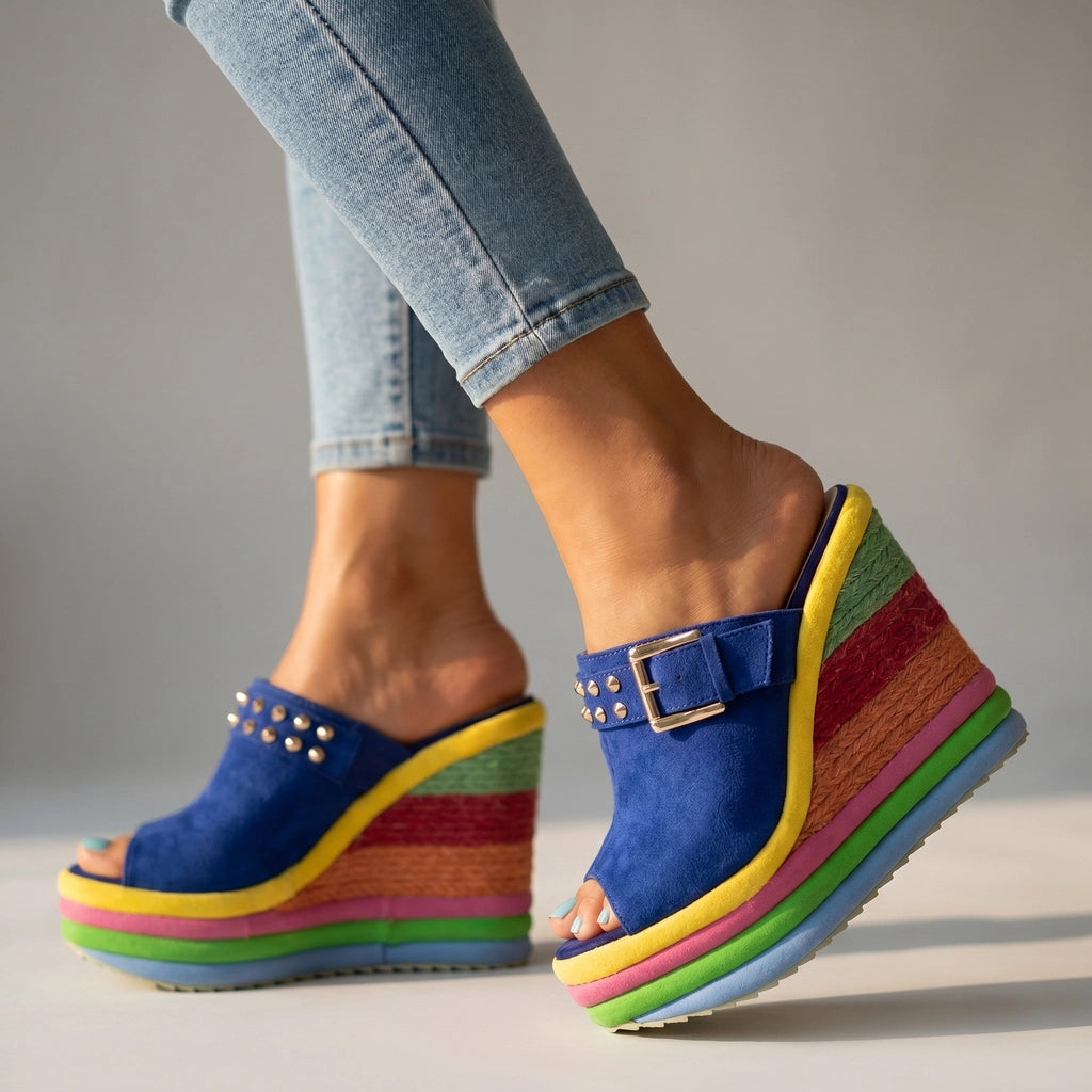 Juliet Platform Sandals - Color:Blue;Size:35