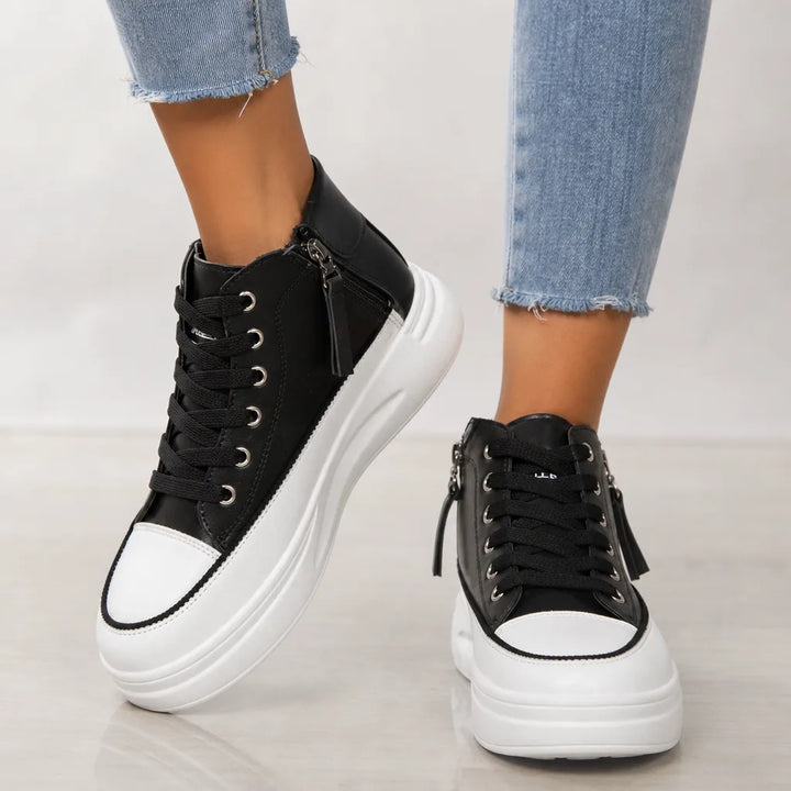 Kaci Platform High-Top Sneakers - Color:Black;Size:35