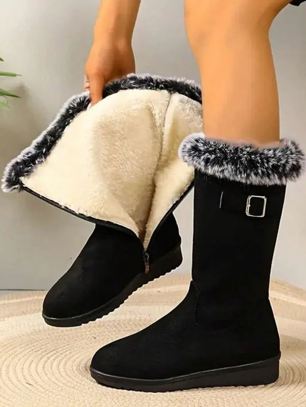 Kaci | Women's Warm Fur-Trimmed Winter Boots - Color:Black;Size:35