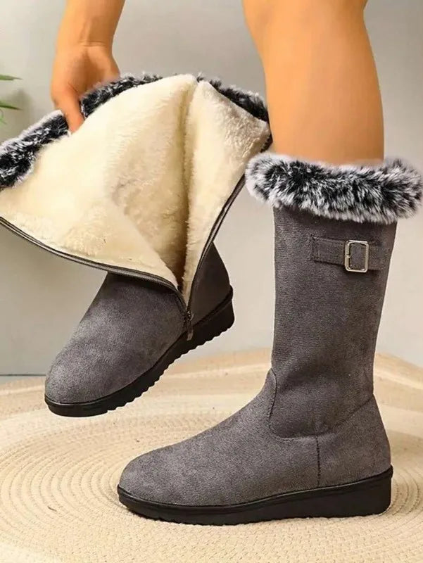 Kaci | Women's Warm Fur-Trimmed Winter Boots - Color:Grey;Size:35