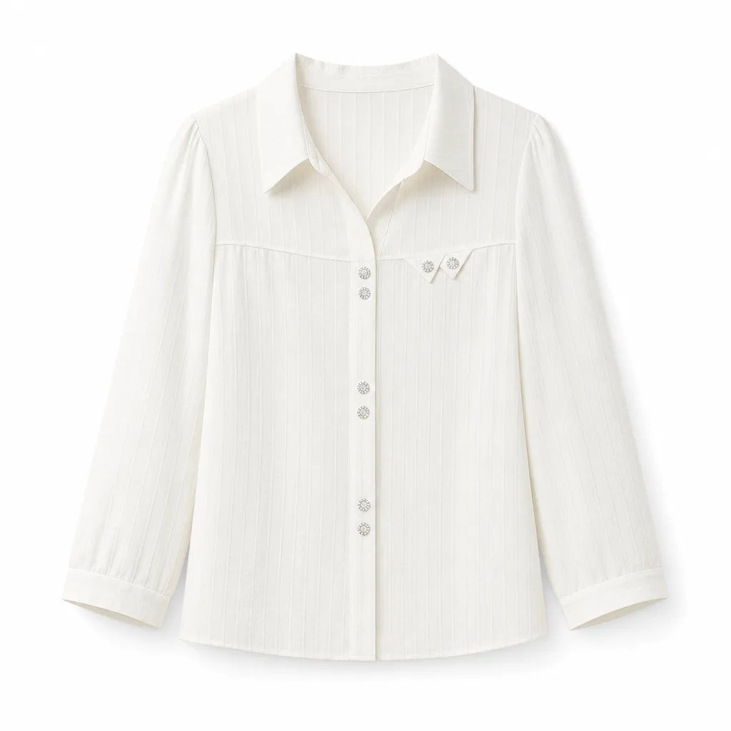 Kacie Silk Striped Shirt - Color:Beige;Size:S