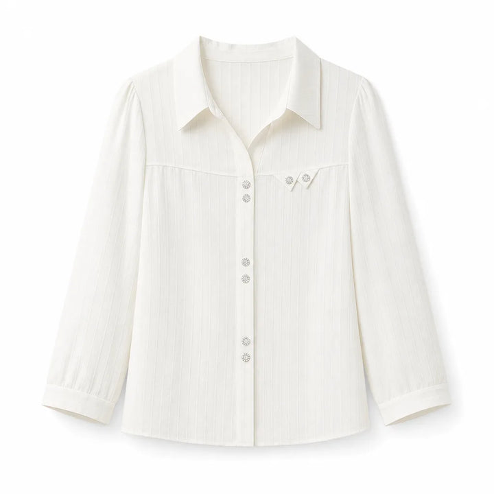 Kacie Silk Striped Shirt - Color:Beige;Size:S