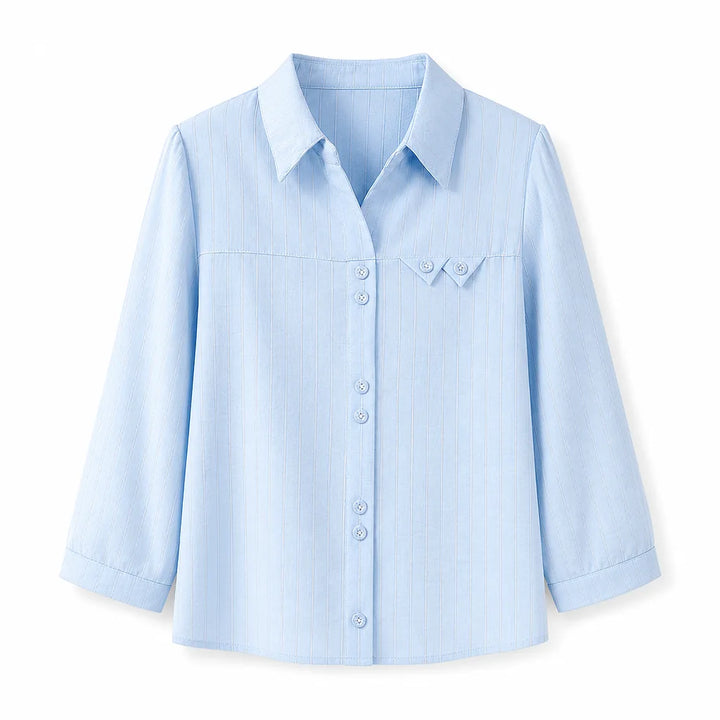 Kacie Silk Striped Shirt - Color:Blue;Size:S