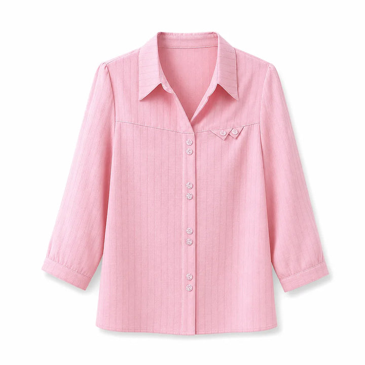 Kacie Silk Striped Shirt - Color:Pink;Size:S