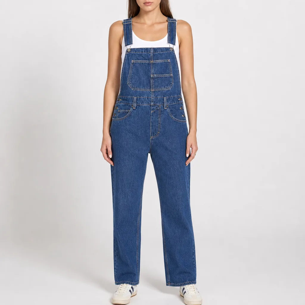 Kacie Tailored Denim Overalls - Color:Blue;Size:XS