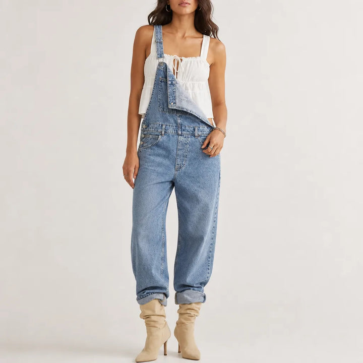 Kacie Tailored Denim Overalls - Color:Light Blue;Size:XS