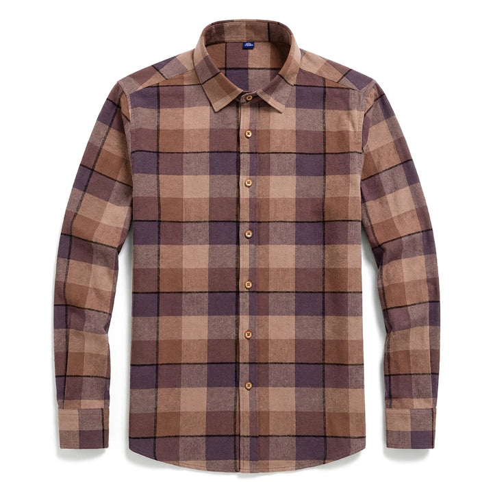 Kade Cotton Plaid Shirt - Color:Brown;Size:4XL/44