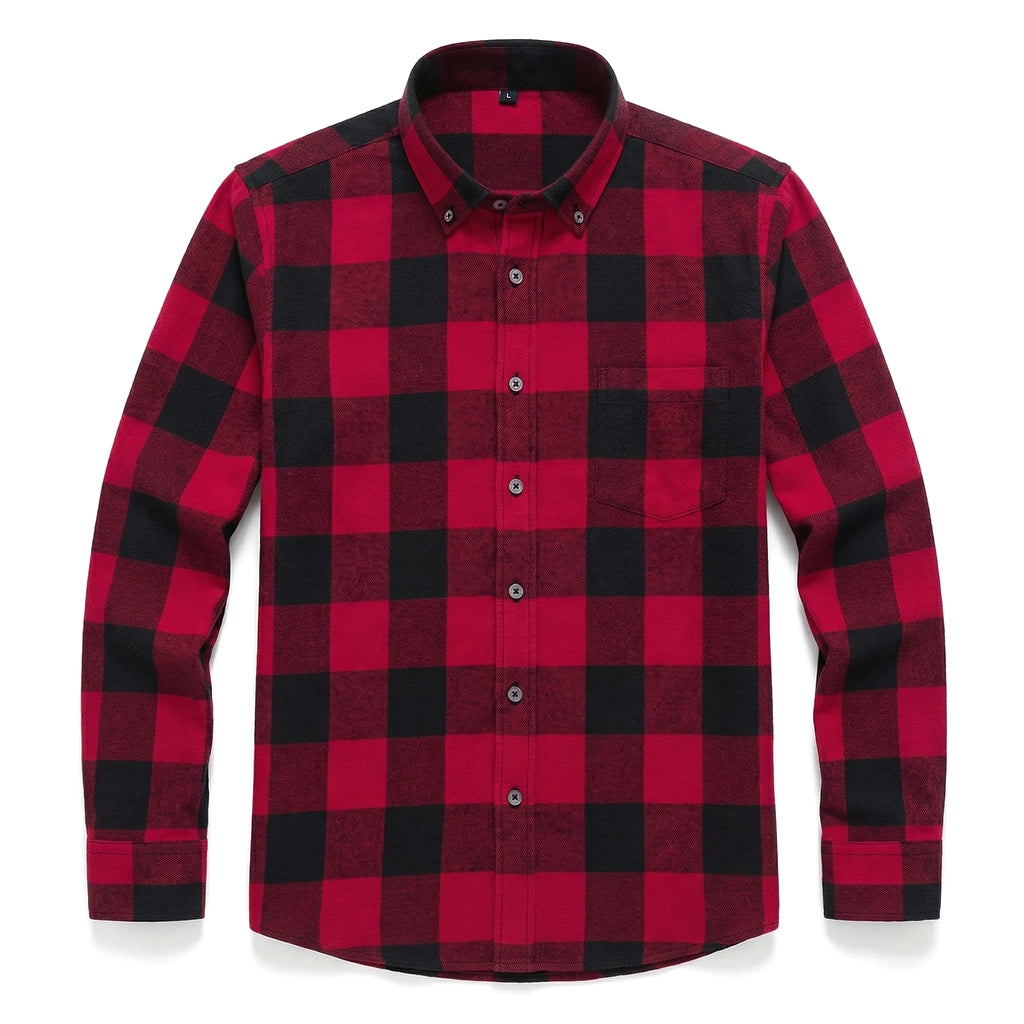 Kade Cotton Plaid Shirt - Color:Red;Size:4XL/44