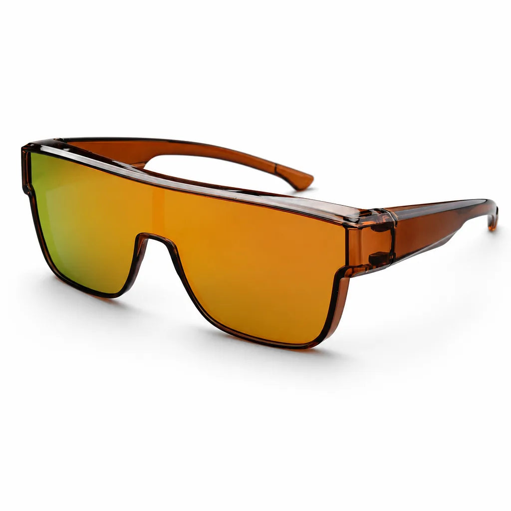 Men's Dark Brown Frame Red Mirror Lenses Lottie Oversized Square Shades