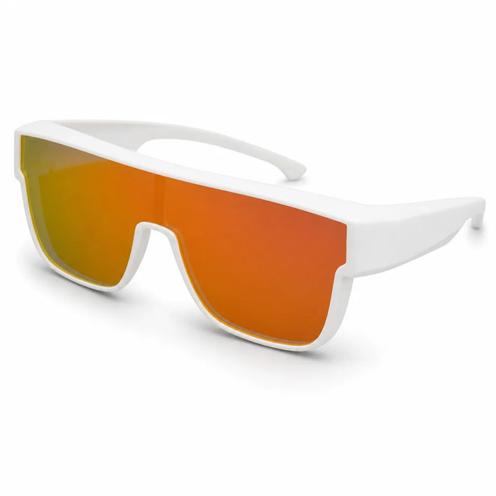 Men's Matte Porcelain White Frame Red Mirror Lenses Lottie Oversized Square Shades