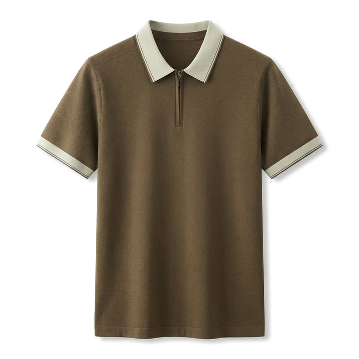 Kaeron Zip Polo - Color:Brown;Size:2XL