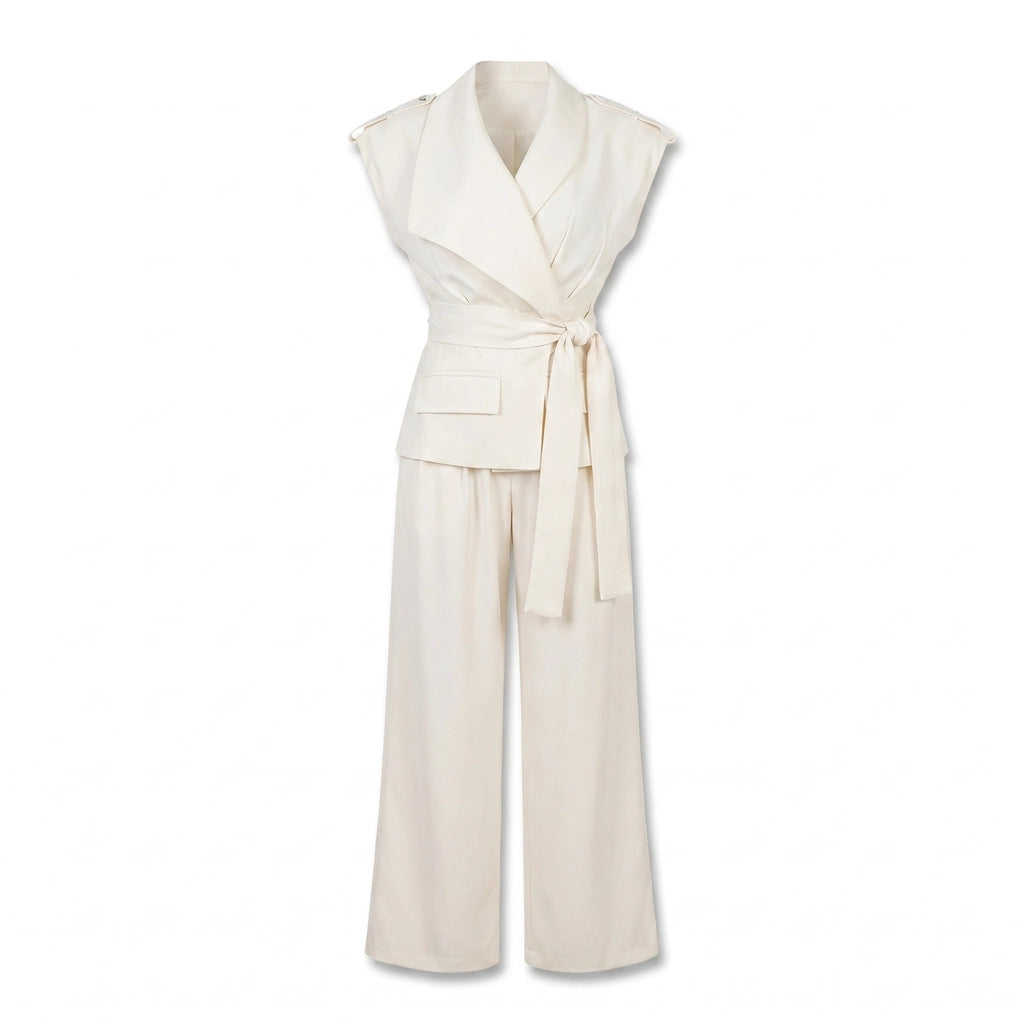 Kaitlyn West Vest Set - Color:Off-white;Size:XXS