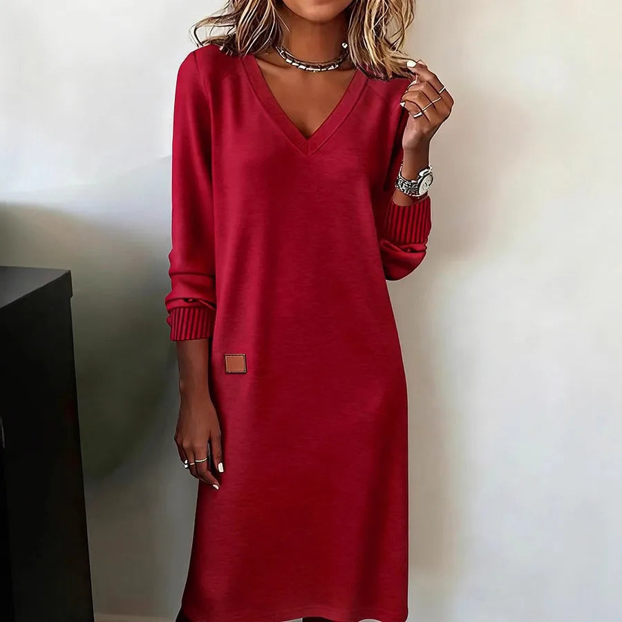 Karis | Women's Long Sleeve Sweater Dress  - Color:Red;Size:S