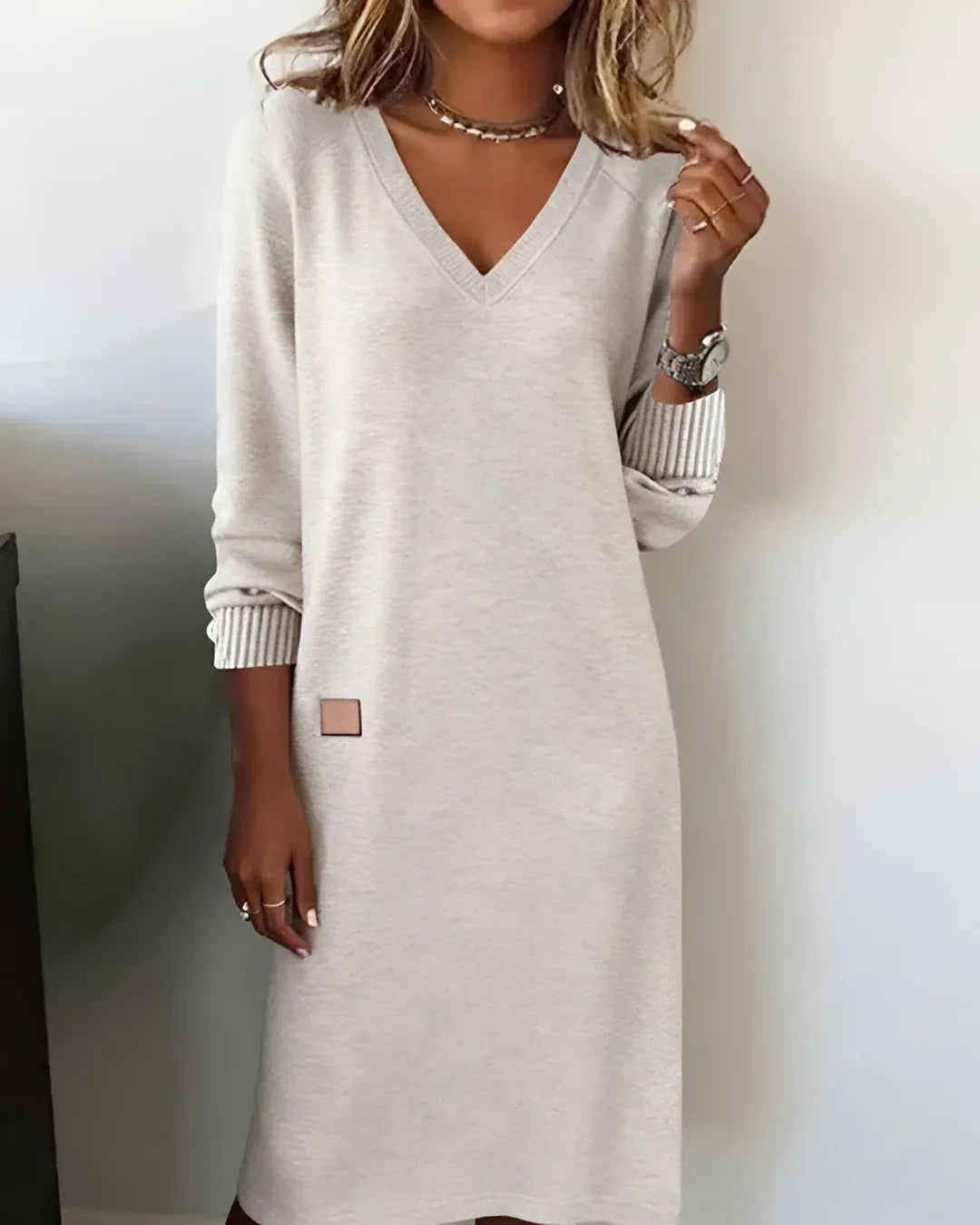 Karis | Women's Long Sleeve Sweater Dress  - Color:White;Size:S