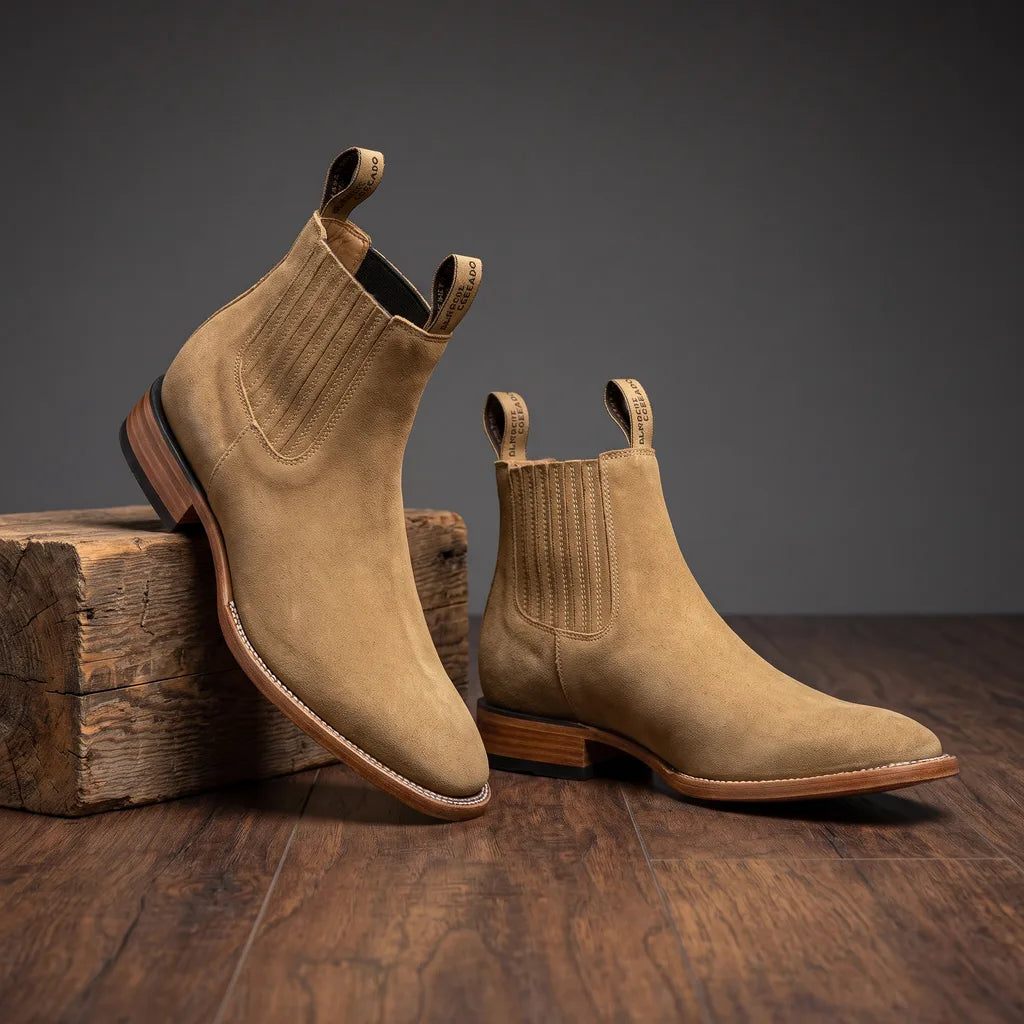 Keith  | Men's Western Chelsea Boots - Color:Beige;Size:38