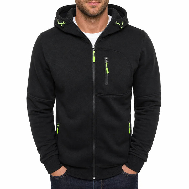 Kellan | Men's Fall Windbreaker Fleece Jacket - Color:Black;Size:S