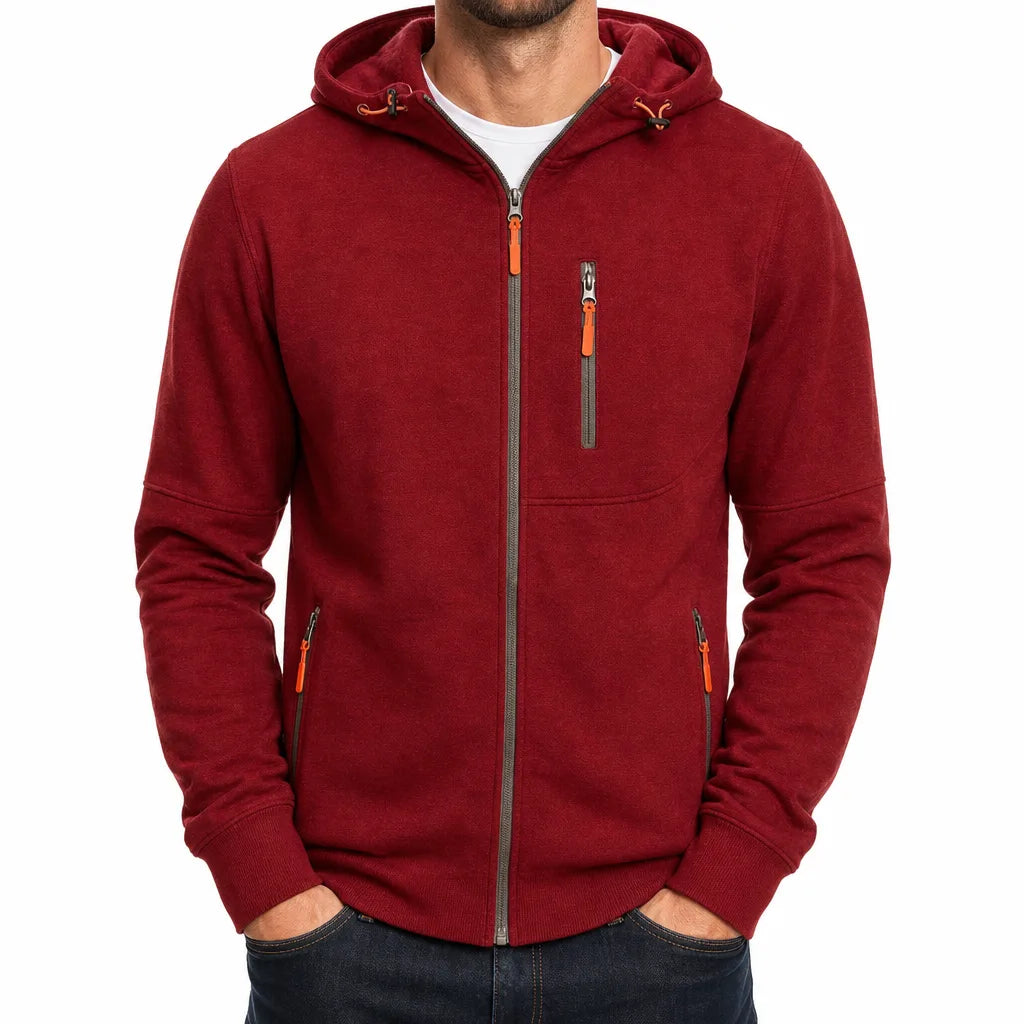 Kellan | Men's Fall Windbreaker Fleece Jacket - Color:Red;Size:S